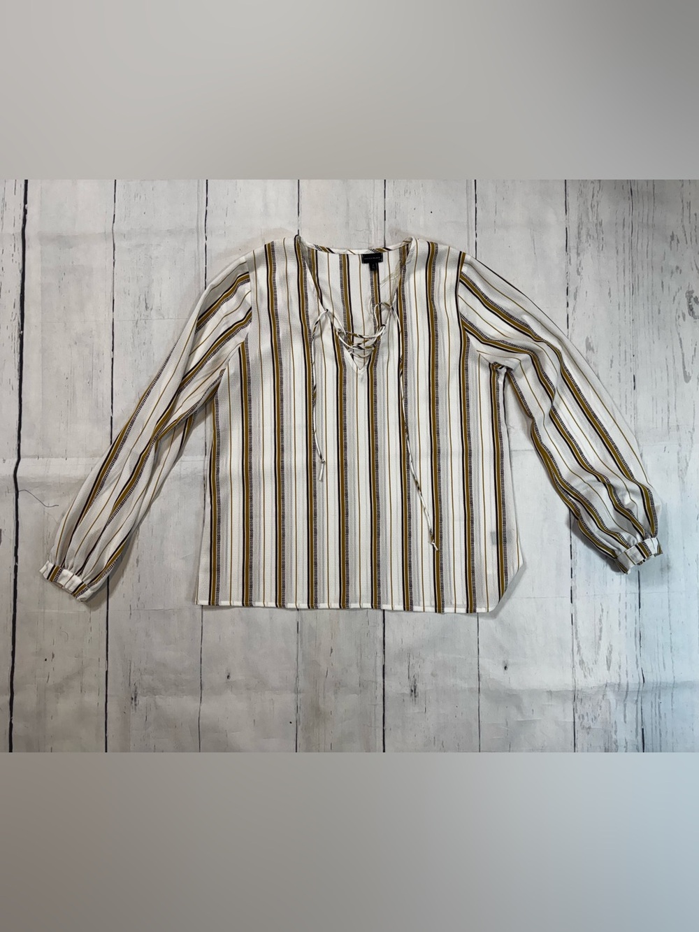 Buckle Women’s Striped Blouse - White, Mustard & Brown